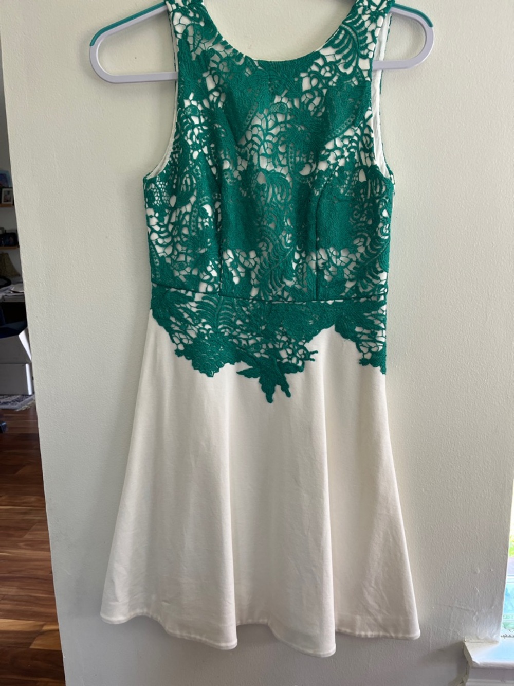 Moulinette Soeurs Emerald Lace Overlay Ivory Midi Dress